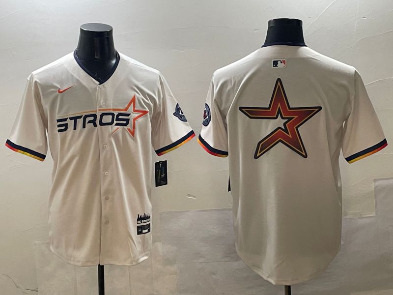 Men Houston Astros Blank Cream Three generations Joint Name 2025 Nike MLB Jersey style 9->houston astros->MLB Jersey